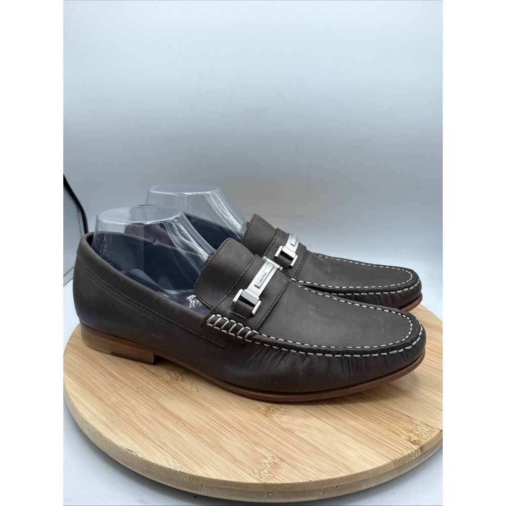 Calvin Klein Bruce Leather Loafers Dark Taupe Men 9.5M Slip On Dress